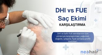 DHI ve FUE saç ekimi tekniklerinin detaylı karşılaştırması: fiyat, sonuç, süre, doğallık ve hasta profili açısından uzman analiz.
