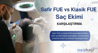 Safir FUE ve klasik FUE arasındaki farklar: safir uç teknolojisi avantajları, tutma oranı, iyileşme süresi ve maliyet karşılaştırması.