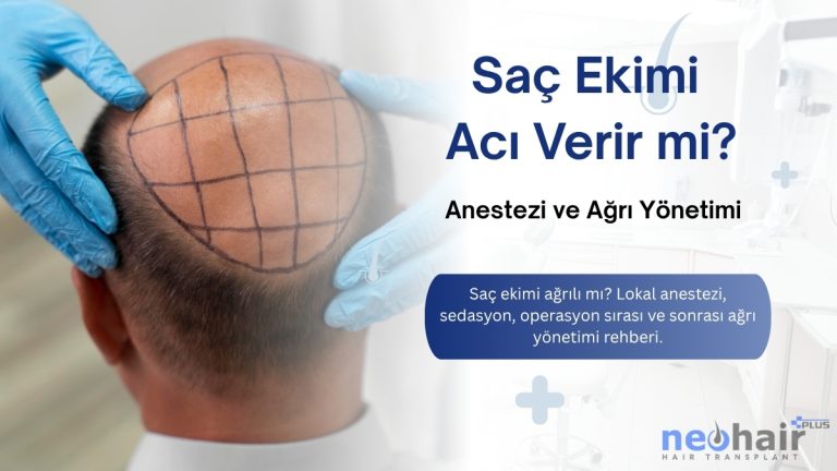 Saç ekimi ağrılı mı? Lokal anestezi, sedasyon, operasyon sırası ve sonrası ağrı yönetimi rehberi.